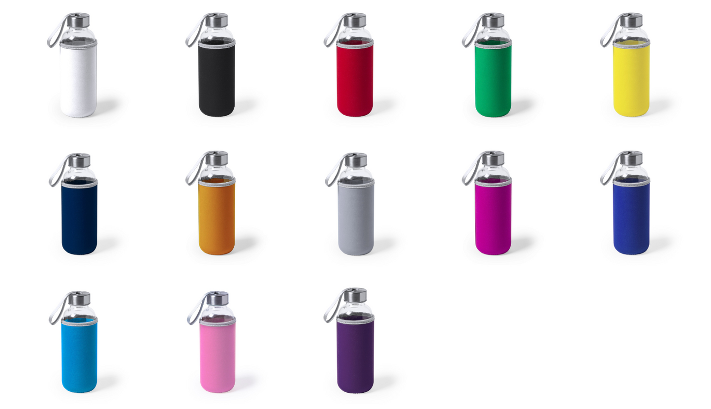 Bidón de cristal con funda de neopreno personalizada